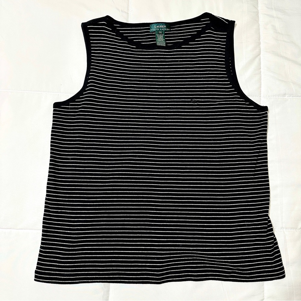 Polo by Ralph Lauren Navy and White Striped Tank Top with Sabrina Neckline